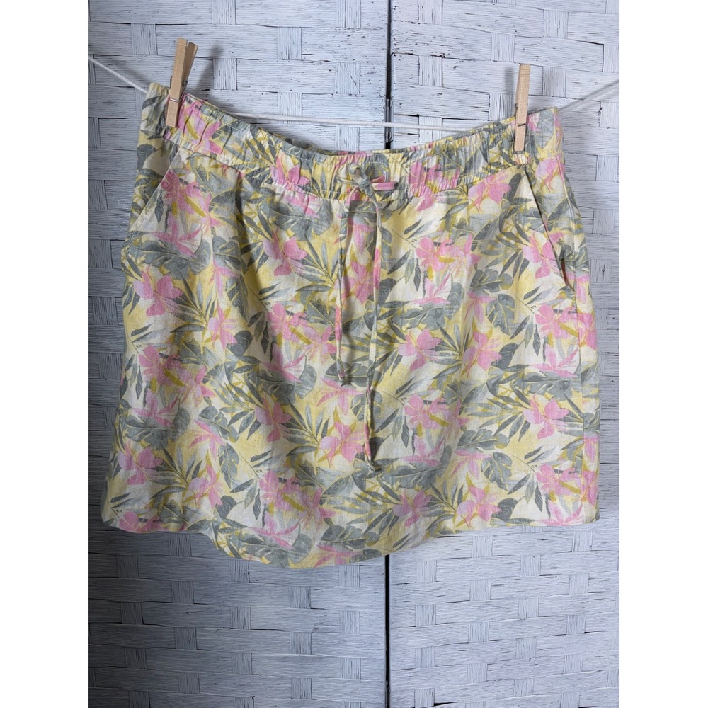 Briggs Womens Skirt Tropical Floral Linen Blend Pull On Pockets Travel plus size